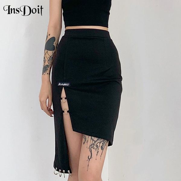 

insdoit punk goth high waist mini skirt streetwear black split vintage harajuku skirts asymmetric women skirts mall goth