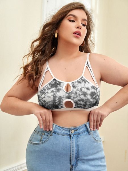 

plus tie dye cut-out bra x2kg#, Black;white