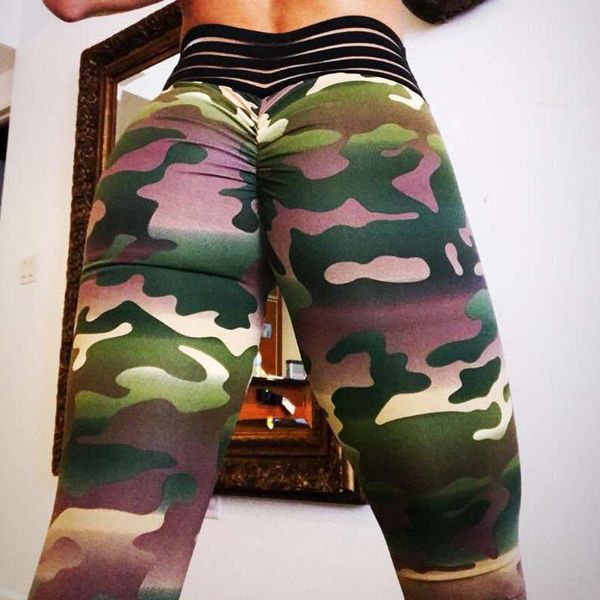 

women camo print high waist compression leggings slim yoga sports pant -opk, Black