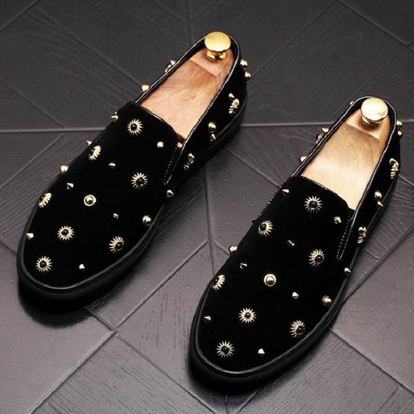 

errfc designer luxury mens black casual shoes fashion rivet flat platform loafer shoes for man tide slip on party 38-43