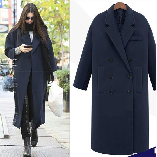 

jappkbh autumn winter wool long coat jacket casual double breasted christmas blazer outwear elegant v-neck women coat bayan mont, Black