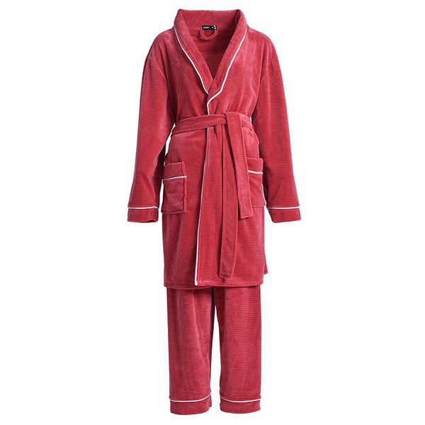 

2021 new women's autumn winter bathrobe solid plus size female sleepwear v neck long sleeve with sashes pockets thicken nightwear hkyd, Black;red