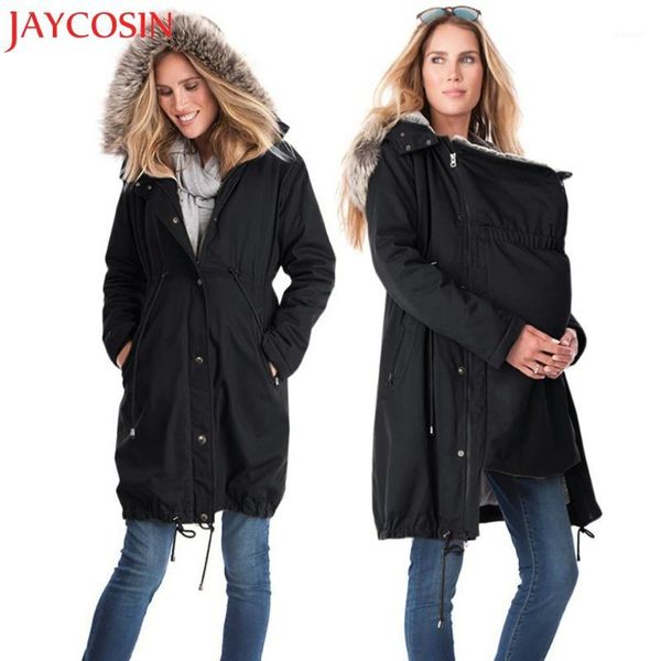 

jaycosin fashion women's stitching hooded fur collar long maternity coat hoodie outwear female solid overcoat dropship dec.11, Black