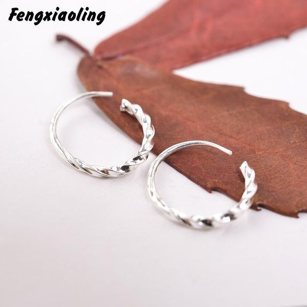 

hoop & huggie fengxiaoling 925 sterling silver circle earrings for women geometric spiral minimalist fine jewelry accessories, Golden;silver