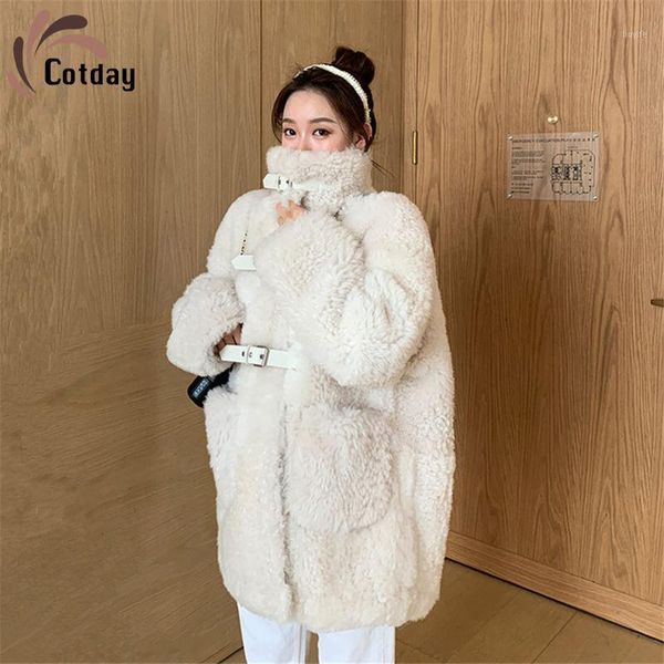 

cotday lamb fur thick cotton wool coat 2020 new winter warm sweet preppy style women temperament white imitation fur coat1, Black