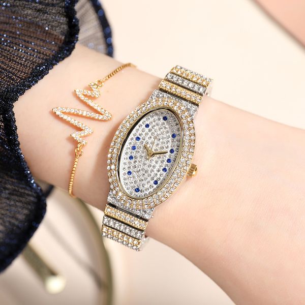 

new design quartz ladies gold watch oval original movement vacuum plating 1atm waterproof ladies fashion watch, Slivery;brown
