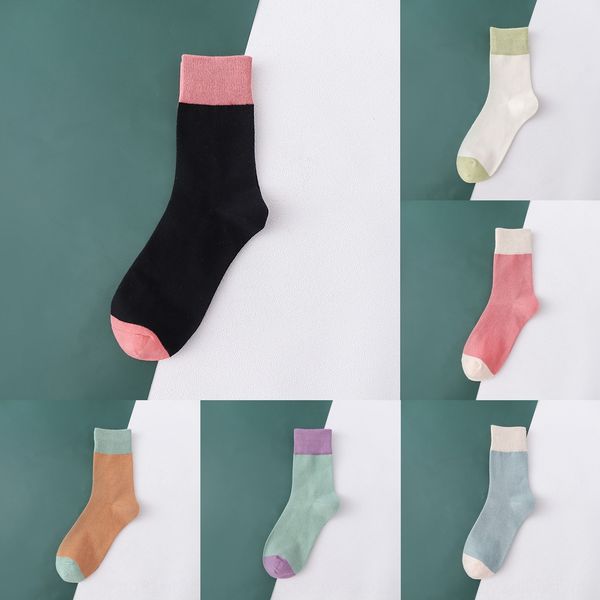

color medium matching women's socks tide ins medium tube socks autumn and winter regular color contrast pure cotton spring and autumn c, Black