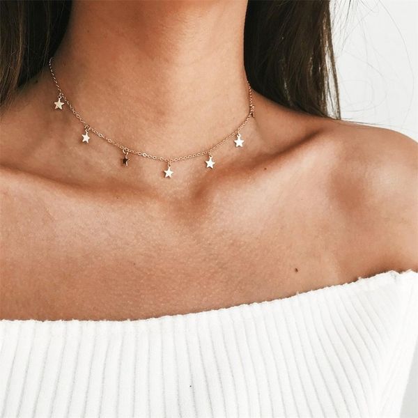 

мода звезда ожерелье женщины choker kolye нежный золотой цвет звезда ожерелье бохо хокуровые коллер фемме сеть хомут ювелирные изделия jllml, Black
