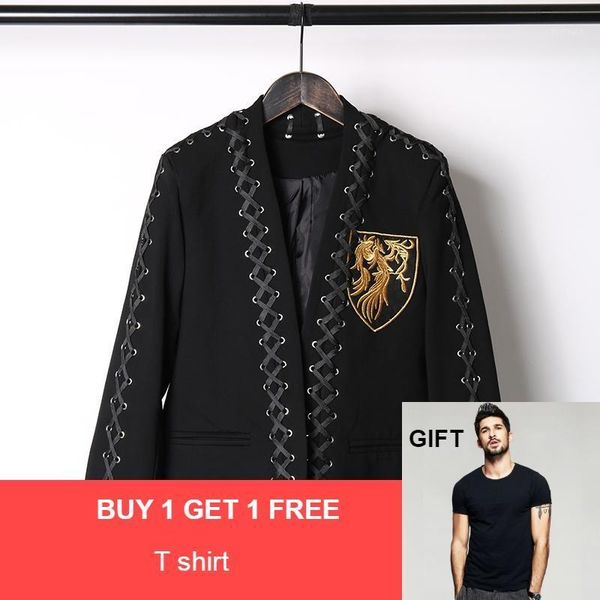 

plus size men gold embroidery ribbons short blazer spring autumn slim fit solid club performance suit jacket formal outwear1, White;black