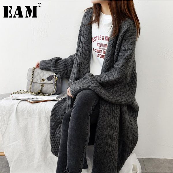 

women's knits & tees [eam] gray big size thick knitting cardigan sweater loose fit v-neck long sleeve women fashion tide autumn winter, White