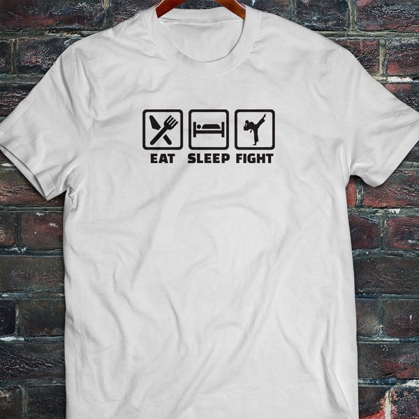 

100% cotton brand new eat sleep fight karate judo muay thai mens white t-shirt summer tee shirt sport hooded sweatshirt hoodie