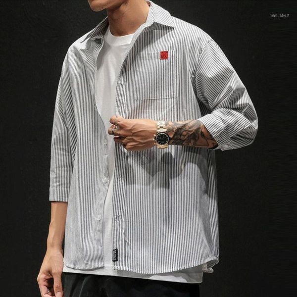 

shirt men streetwear long sleeve shirt men new style fashion retro comfortable printed striped shirts t6271, White;black