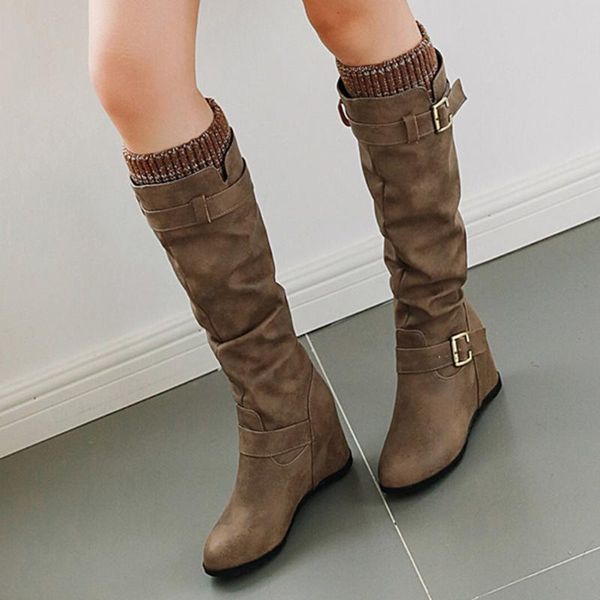 

new arrivals dropship winter shoes boots women big size 44 classic cosy for walk internal heels mid-calf boot female, Black