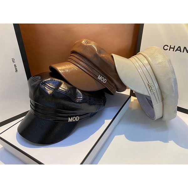 

berets boinas para mujer hats female octagonal hat beret duck tongue leather pu korean version all-match caps for women kapelusz, Blue;gray