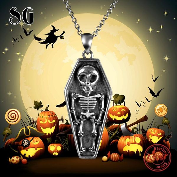 

sg halloween gothic style vintage punk skull necklace for women men jewelry accessories gifts for the new year ng, Silver
