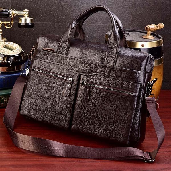 

luufan genuine leather briefcase for man a4 file document handbag male soft cow leather lapbag fit 14 inch business bag tote