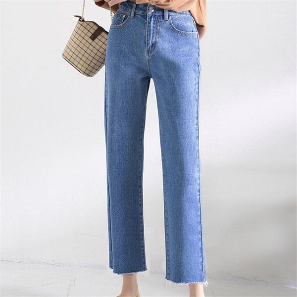 

jeans women autumn casual denim pants korean streetwear female vintage ankle-length pants straight1, Blue