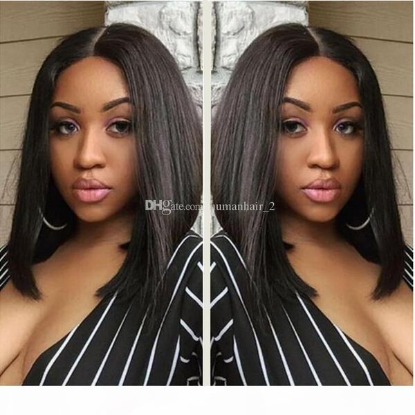 

striaght bob wig human hair front lace wig peruvain vigirn hair full lace wig straight hair for black women, Black;brown