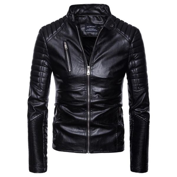 

leather jacket men's motorcycle multi-zip motorcycle leather jacket, Black