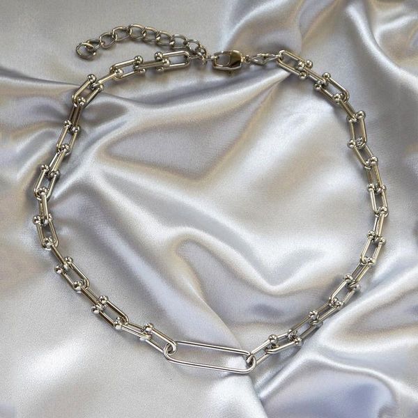 

chokers simple design gothic style thick chain necklace gold-color silver-color copper plating for women men minimalist choker, Golden;silver
