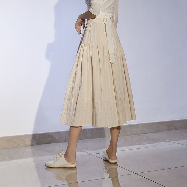 

2021 new summer a-line cotton material stretch high waist women boho white skirt with lining jupe femme saia nqso, Black