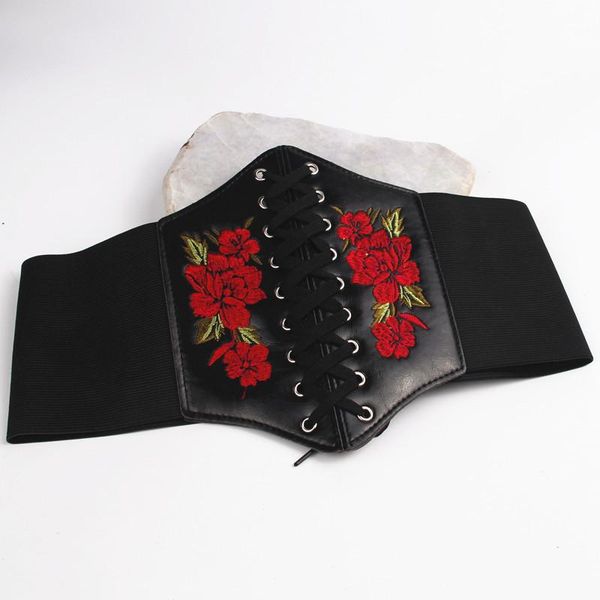 

girl's versatile skirt elastic waist seal fashion flower embroidery decorationelasticthree-row pin buckledesign women belt belts, Black;brown