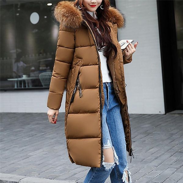 

womens solid casual thicker winter slim down lammy jacket coat overcoat woman medium long big hair collar thickened cotton suit, Black;brown