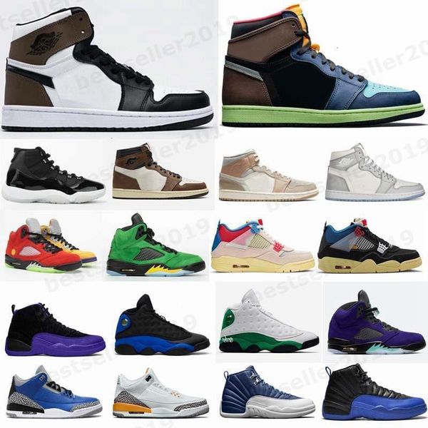 

dark new mocha 1 high og 1s bio hack women mens basketball shoes union 4s what the 5 jumpman travis trainers 6s 12s size 13 sneakers, Black