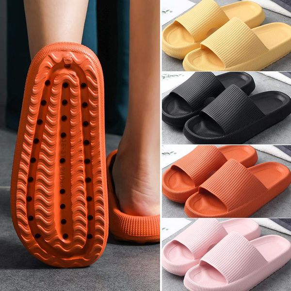 

women thick sole home slippers 4.5cm heel ladies platform flat shoes non-slip eva living room indoor slides women man slippers, Black