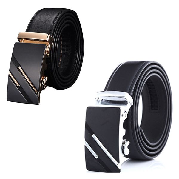 

202pcs men's fashion leather automatic buckle waist strap belt waistband gift - silver & gold, Black;brown
