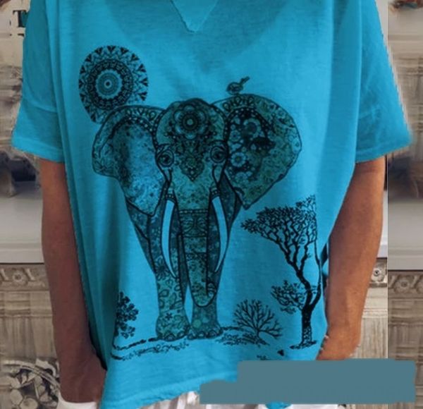 

2020 new summer short sleeve elephant print crew neck fashion 2020 new summer short sleeve elephant print crew t-shirt neck fashion t-shirt, White