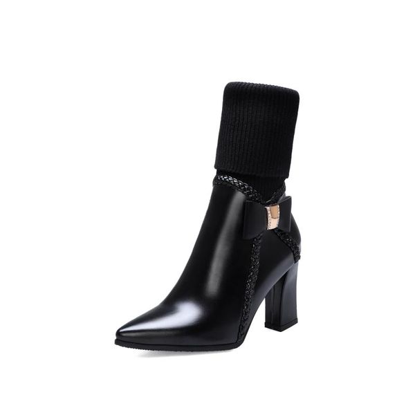 

boots women new 2020 autumn shoes luxury designer round toe winter footwear high heel fashion rubber mid calf ladies, Black