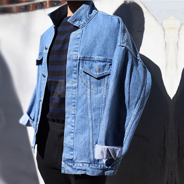 

2021 the new casual street harajuku skinny fashion buttoned up blue male jacket hip hop retro denim vxcy, Black;brown