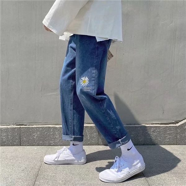 

5qv1y fashion men's summer loose baita zou ju pants jeans students jeans male andkorean leg tube wide straight capris nbjxc, Blue