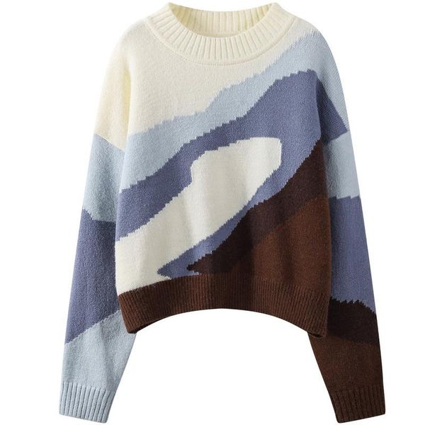 

women's sweaters block color vintage knitted sweater pullovers women o-neck long sleeve loose casual outwear striped harajuku jumpers, White;black