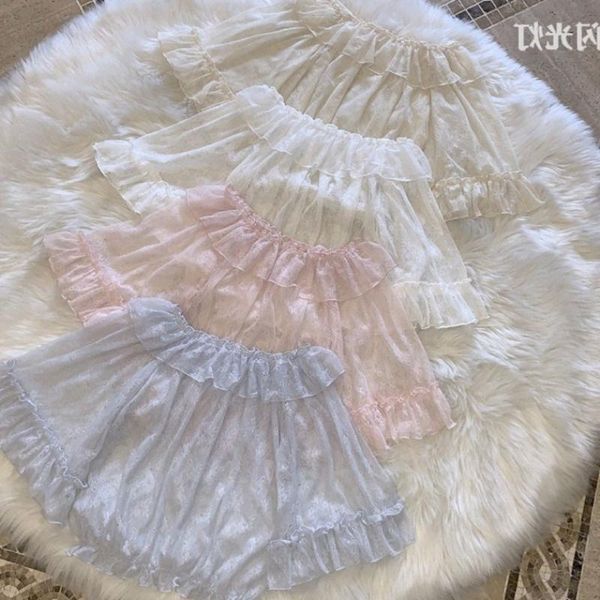 

sweet chiffon lace crop lolita jsk under shirt blouse, White