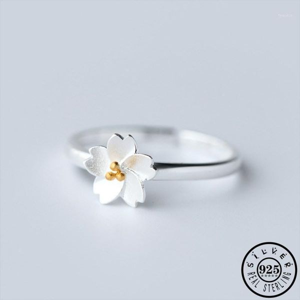 Rings de cluster garotas modernas 925 estetas estéticas estéticas sakura forma de flor ajustável jóias de dedos de dedo aberto para mulheres1