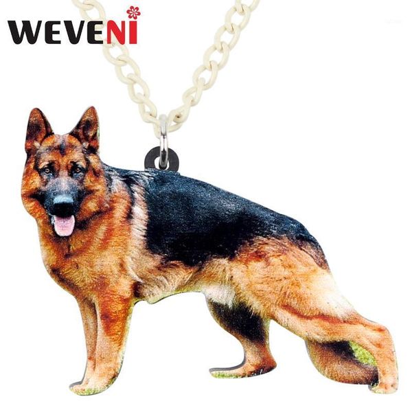 

weveni acrylic german shepherd dog necklace pendant chain choker unique animal jewelry for women girls pet lovers gift wholesale1, Silver