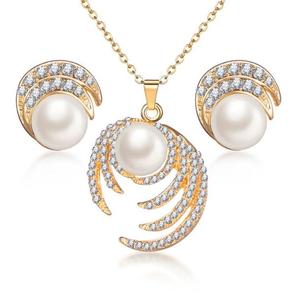 

new fashion classic imitation pearl silver plated clear crystal elegant party gift fashion costume pearl jewelry sets