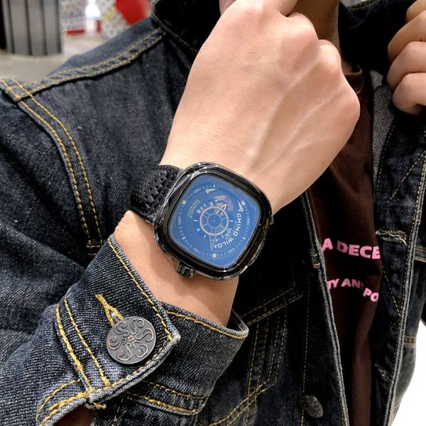 

full automatic gear big dial ins men's fashion black technology mechanical hollow square watch