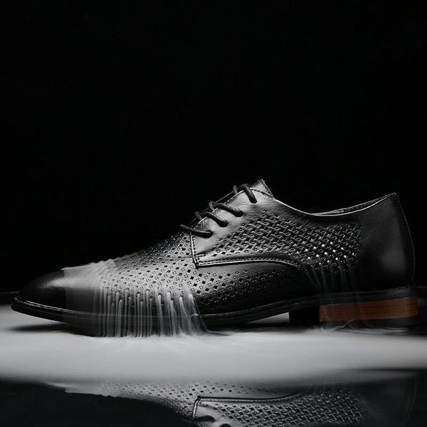 

dress shoes breathable leather for men summer hollow business casual coolcow men's lace up pointed office, Black