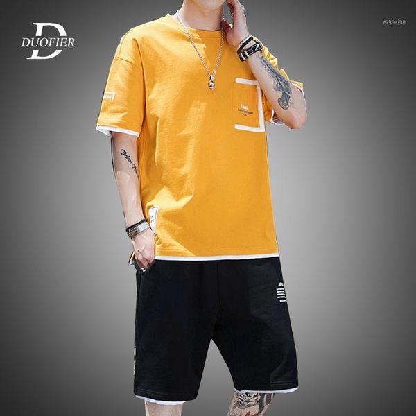 

casual male tracksuit clothing summer men set sporting suits short sleeve t shirt + shorts 2 piece set 2020 men's fashion brand1, Gray