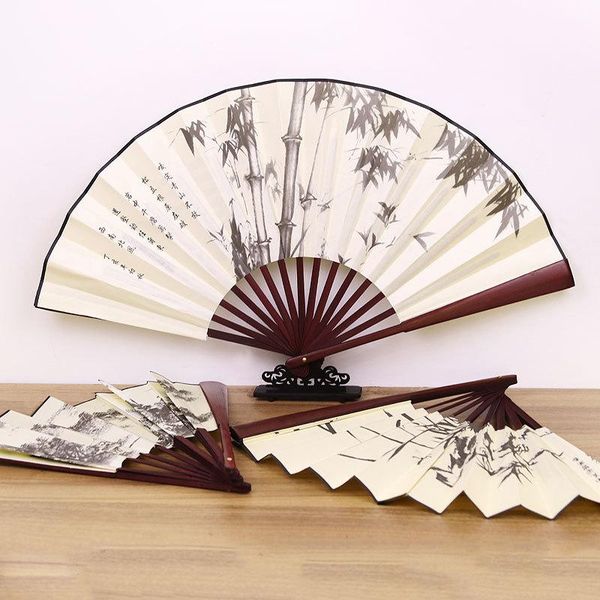 

party favor 1pc retro folding silk fan chinese style decorative men pocket bamboo handle hand