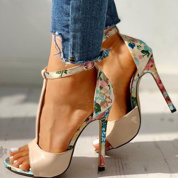

sandals women print t-tied high female heels 2021 women's fashion party shoes woman casual ladies buckle thin drop, Black