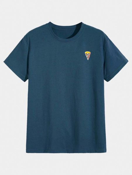 

men pizza embroidery crew neck tee 86qg#, White;black