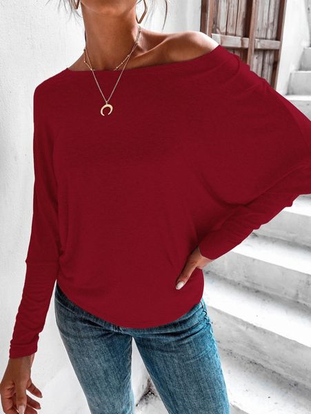 

solid batwing sleeve tee s59p#, White