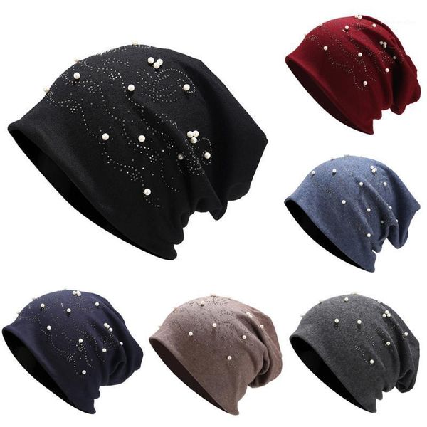 Beanie/Skull Caps Women Elastic Turban Hat Musulmano Hijab Islamico Jersey Beads Cap Ladies Stretch Head Wrap Scarf # 31