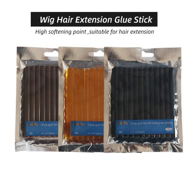 

1 pack 12pcs melt hair extension keratin 120 degree adesive glue sticks black amber brown hair extension 7mm glue sticks