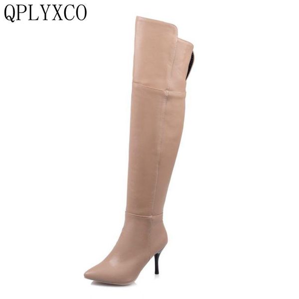 

boots qplyxco 2021 fashion big &small size 32-45 pointed toe long women over the knee woman thin high heels shoes 9-18, Black