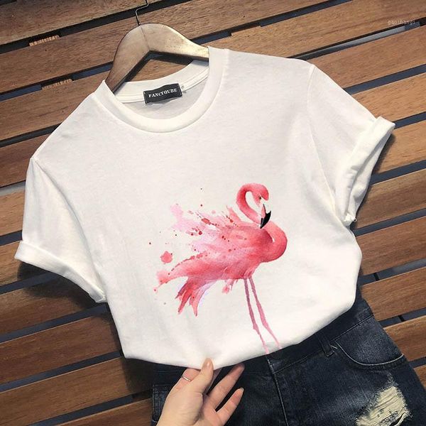 

flamingos t-shirts women kawaii tees short sleeve harajuku t shirts female tees1, White